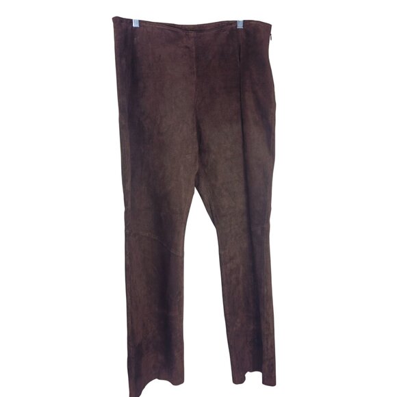 Studio 512 Brown Suede Leather Pants 12 Straight Side Zip Office Western Neutral - Picture 1 of 9
